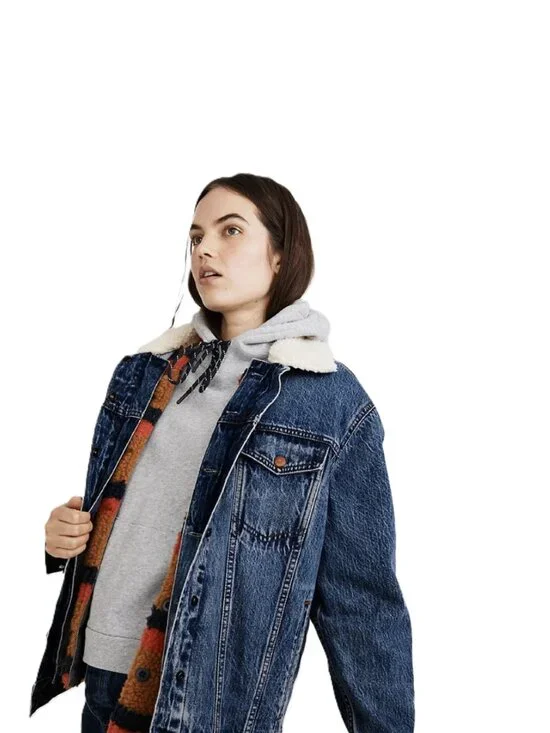 NWT Madewell x Kule Sherpa-Lined Oversized Jean Jacket Removable Vest Lining XS - Picture 2 of 10